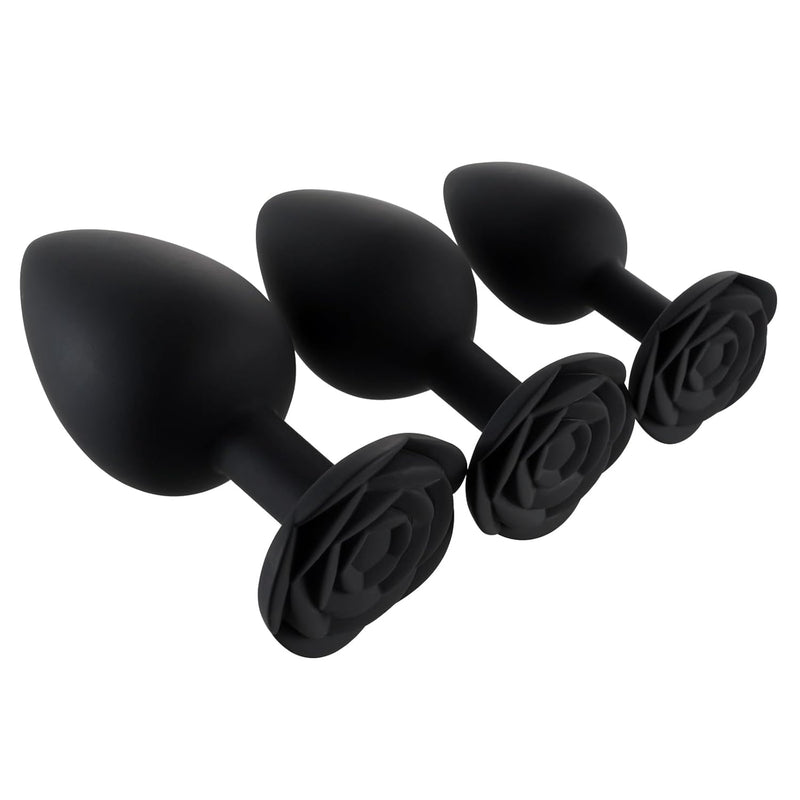 Anal Butt Plug Rose Sex Toy, 3Pcs Silicone Anal Plugs Training Set,Prostate Massage For Beginners,2.7"/3.21"/3.9"