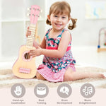 Kids Guitar Set For Girls - Toys For 2 3 4 Year Old Girl Birthday Gifts - 7 In 1 Wooden Montessori Musical Instruments With Ukulele/Tambourine/Maracas/Flute For Toddler 2-5(Pink)