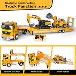 Toddler Boys Toys For 3-5 Years Old, Construction Toy Set W/Semi Truck, Excavator, Bulldozer, Alloy Engineering Construction Vehicles Truck Toys For Boys Age 4-7