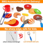 Kids Grill Playset Kitchen Toys With Apron Hat For Cooking Food Smoke Light Outdoor Pretend Play Accessories Bbq Outside Camping Barbecue Toddler Boy Toy 3 4 5 Year Old 4-8 Birthday Gift Valentine