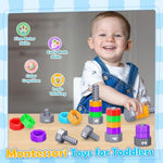 2-In-1 Montessori Counting & Stacking Toys For Toddlers Ages 1-5 Autism Sensory Toys For Kids Preschool Educational Spinning Learning Games Birthday Xmas Gifts For Boys Girls 1-5 Year Old
