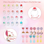 Toddler Toys For Ages 5-7 Little Girl Jewelry,Clip On Earrings For Girls,Adjustable Rhinestone Rings For Girls Pretend Play And Dress Up Rings For 4 5 6 7 8 9 10 11 12 Year Old Girl Birthday Gifts