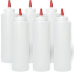 Plastic Squeeze Condiment Bottles with Red Tip Cap 16-ounce Set of 6 Wide Mouth