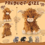 5 Pcs Highland Cow Stuffed Animal 14" Large Realistic Fluffy Stuffed Highland Cow Plush Toy With 4 Babies Baby Calves, Scottish Highland Cows Decor Gifts For Kids Girls Boys Birthday
