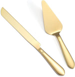 Cake Cutting Set for Wedding, Elegant Cake Knife and Server Set with Thickened Stainless Steel Rounded Edges, Cake Cutter Pie Spatula for Birthday Anniversary Christmas, 2 Pcs, Gold
