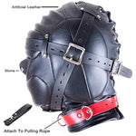Leather Bondage Gimp Mask Hood, Black Full Face Blindfold Breathable Restraint Head Hood, Sex Toys, For Unisex Adults Couples, Bdsm/Lgbt Cosplay Restraint Training Toy Fetish Mask
