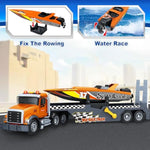 3 4 5 6 Boy Toys, Extra Large Truck Toy With Sounds & Lights, 21" Semi Truck Toy Flatbed Transport Boat Vehicle?2 In 1 Kids Boy Toddlers Age 3 4 5 6 7 Birthday Gifts