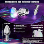 Vibrating Anal Plug Vibrator Butt Plug For Women Men Hearted Light Up Prostate Massager With Remote Control Stainless Steel Electric Sex Toys (S)