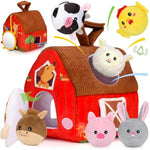 Baby Toys 6-12 Months: Plush Surprise Barn With Stuffed Farm Animals, Rattle, Crinkle Paper, Mirror, Busy Montessori Toys For Babies, Infant, Newborn, Sensory Toys For Toddlers 1-3