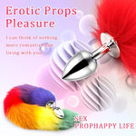 Rainbow Anal Butt Plug Fox Tail Adult Sex Toys For Women Men Couple Game Play Stainless Steel Butt Plugs Sex Toys