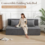 Folding Sofa Bed - Convertible Sleeper Chair With Pillow, Fold Out Couch, Memory Foam Floor Mattress, Futon Couch, Lazy Sofa For Living Room/Dorm/Guest Room/Home Office, Grey, Queen Size