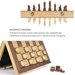 15'' Magnetic Wooden Chess & Checkers Game Set -2 Extra Queens -24 Cherkers Pieces - Chessmen Storage Slots, Beginner Chess Set For Kids And Adults, Classic 2 In 1 Board Games