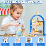 Wooden Tea Sets For Toddlers 3-5, Princess Tea Party Set For Little Girls With Cupcake Stand And Food Accessories, Pretend Play Educational Toys For 3 4 5 6 Year Old Girl And Boy Birthday Gift