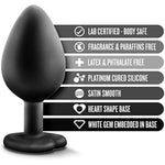 Temptasia Bling Anal Plug - Platinum Cured Puria Silicone - Heart Shaped Butt Toy With Gem Base - Tapered Head For Easy Insertion And Ultrasilk - Comfortable For Long Term Wear - Black
