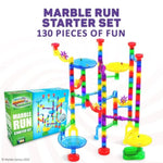 Marble Run Starter Set, Stem Toys & Maze Construction Building - 130 Translucent Track Pieces & Glass Marbles For Family, Kids Toddlers Ages 4-8 - Fun Holiday Gifts