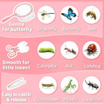2 Set Bug Catcher For Kids- Educational Bug Catching Kit Including Butterfly Net, Insect Clip, Tweezer, Outdoor Toys For Kids Ages 3-10 (Pink)