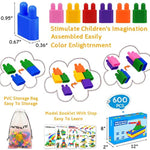 Kids 600Pcs Set Building Blocks Construction Toy - Learning Playset Stem Educational Kit Child Branin Development Preschool Kindergarten Toy