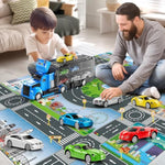 Racing Trucks Toy Set With Play Mat, Carrier Truck Play Vehicles Set For 3 4 5 6 Years Old Boys Kids, Die-Cast Car Toy For Toddlers 3-4 Years, Birthday Gifts Toys For 3-9 Year Old Boys