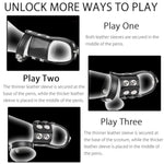 Chastity Strap Leather Cock Ring Testicle BDSM Toys CBT Bondage Set Gear Accessories Adjustable Cage Ball Torture Belt Penis Extender Crusher Male Spiked Men Kinky Restraints Intense Sensual Sex Play