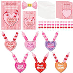 24 Pcs Mom Necklace Craft Kit, DIY Wooden Heart Beads & Greeting Cards for Kids