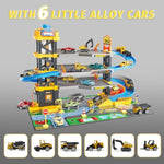 Parking Garage Toy Playset, Race Car Ramp Track Toys Sets Garage Playset With 6 Little Alloy Construction Cars Adventure Track