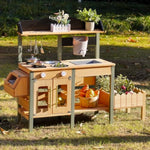 Outdoor Mud Kitchen Set For Kids, Wooden Pretend Play Kitchen With Plant Growing Box, Real Faucet, Sink, Kitchen Accessories, Pretend Play For Kids Boys Girls Toys Age 3+