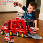 Fire Truck Toys For Toddler 1-3 3-5, 5-In-1 Fire Car Carrier Vehicle Set For Girls 1 2 3 4 5 6 Years Old, Transport Car With Light Sound, Birthdays Gifts For Kids Girls Aged 3-9