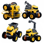 Construction Truck Toys - 4 Pack Excavator, Mixer, Crane, Dump Trucks Push And Go Friction Powered Cars Monster Stunt Vehicles Playset Kids Birthday Party Favors Gifts For 3+ Year Old Boys Girls