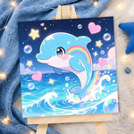 Dolphin Paint by Numbers Kit for Kids with Frame, 8 x 8 Inch Beginner Art Set