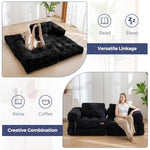 Folding Sofa Bed, L-Shaped Convertible Sofa With Armrest Foldable Sleeper With Pillow, Portable Fold Out Chair Bed Comfy Floor Lounge For Living Room Bedroom, Black