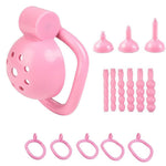 Male Chastity Device Tease Locked Cock Cage Penis Exercise for Men consisting of 5 Rings and 3 Pads ?Pink?