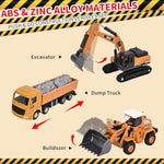 Alloy Mini Construction Vehicles, 3Pcs Die-Cast Metal Toy Set With Pull Back Action - Excavator, Dump Truck, Bulldozer For Toddlers & Kids 3 4 5 6 7 Years Old Boys Toys