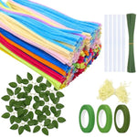 500 Pcs Pipe Cleaner Craft Set with Floral Stems, Tape & Stamens