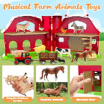 Big Red Barn Toys For Toddlers 1-3, Farm Animal Figures Playset With Tractor For 2 3 4 5 Year Old Kids, Musical Preschool Montessori Stem Learning Toys, Christmas Birthday Easter Gift For Boys Girls