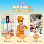 20-Piece Set Wooden Road Signs For Kids β Traffic Signs With Action Figures For Kids - Traffic Lights, Street Signs, Stop Sign, Toy People, Construction Workers, Community Helpers & Police Figures