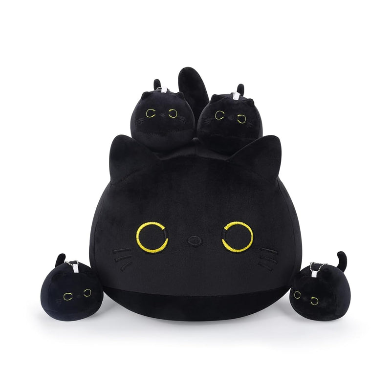 Black Cat Plush Soft Cat Plushie Pillow Black Cat Stuffed Animal, 4 Cute Ba