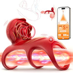 Vibrating Penis Ring Clitoral Vibrator - Adult Rose Sex Toys Clitoris Stimulator Cock Sleeve With 9 Vibration Modes, App Remote Control Penis Sexual Trainer Massager For Men Longer Harder Erection