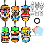 36 Set Tiki Suncatcher Craft Kit, Tropical Hawaii Window Art & Summer Luau Decorations