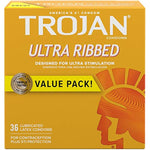 Trojan Ultra Ribbed Condoms for Ultra Stimulation, 36 Count, 1 Pack & BareSkin Raw Thin Condoms, Lubricated Condoms for Men, America’s Number One Condom Brand, 24 Count Pack
