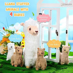 Llama Stuffed Plush Animals Doll With 4 Baby Llamas Cute Alpaca Plush Set Soft Kawaii Pillow Dolls For Kids Girls Christmas Birthday Wedding Anniversary Presents Home Sofa Decorations