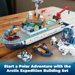 City Boat Building Set With Led Lights - Arctic Explorer Ship Toy Gift For 8 Year Old Boys And Girls, With Helicopter, Drone, Speedboat, Submersible, Iceberg, And Polar Bears