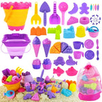 Beach Sand Toys, 50Pcs Sandbox Toys With 2 Collapsible Buckets, Mesh Backpack Bag, Shovels, Ice Cream, Cake & Castle Sand Molds, Summer Outdoor Travel Toys For Kids Toddlers Girls