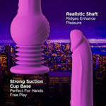 - Impressions New York Gyro-Quake 9.75 Inch Vibrating & Thrusting G Spot Dildo – 3 Thumping Speeds - 9 Vibration Modes - Platinum Cured Silicone - Accordion Suction Cup Base - Purple