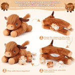 4 Pieces Highland Cow Stuffed Animals - 1 Mommy Stuffed Highland Cow With 3 Babies - Brown Cow Gifts For Girls Age 3-8, Cows Plush Toys For Christmas, Valentine'S, Birthday Gifts (Brown)