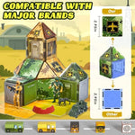 Magnetic Tiles Road Building Toys Set With Magnetic Blocks And Army Toys Accessories, Military Magnetic Blocks For Kids Ages 3-5 4-8, Stem Educational Sensory Magnet Toys Birthday Gifts For Boys Girls