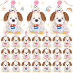 24 Pcs Birthday Small Stuffed Animal With Hat Mini Plush Toys For Student Classroom Reward Gifts Cute Soft Puppy Dog Toy Bulk Birthday Party Goodies Bag Fillers Party Decor