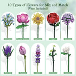 Flower Bouquet Building Toys For Kids,Botanical Collection With 10 Unique Blooms, Diy Artificial Flowers Building Blocks Set For Home & Office Décor,Ages 6+