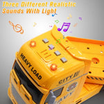 Large Flatbed Semi Truck Toy For Kids, 25.6'' Construction Vehicle With Excavator And Dump Truck, Friction Powered Construction Trucks Excavator Kids Toys With Light & Sound