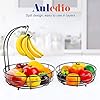 Iron 2-Tier Countertop Fruit Vegetables Basket Bowl Storage With Banana Hanger, Black, 64 ounces
