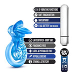 Stay Hard 10 Function 3 In 1 Stimulating Aaa Battery Powered Fragrance Free Vibrating Tongue Ring C Ring With Bullet - Easy Cleaning Ipx7 Submersible Waterproof - Men Couples - Blue